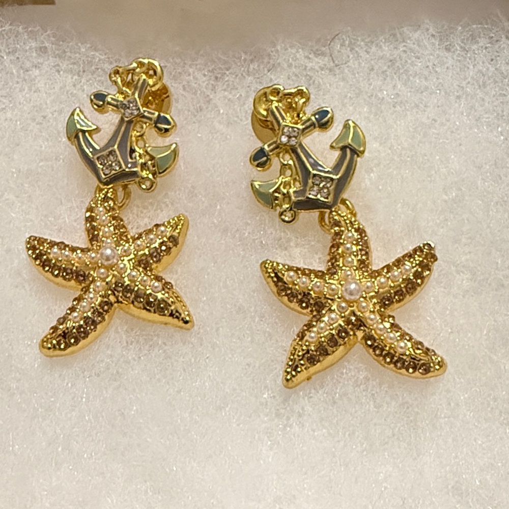Sassy Jones Gold Starfish Anchor Earrings